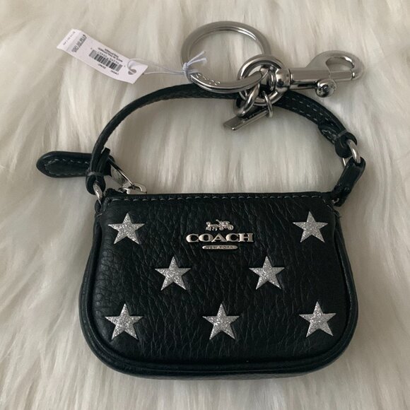 COACH Metallic Star Mini Nolita Bag Charm Key Ring in Black - Picture 2 of 4